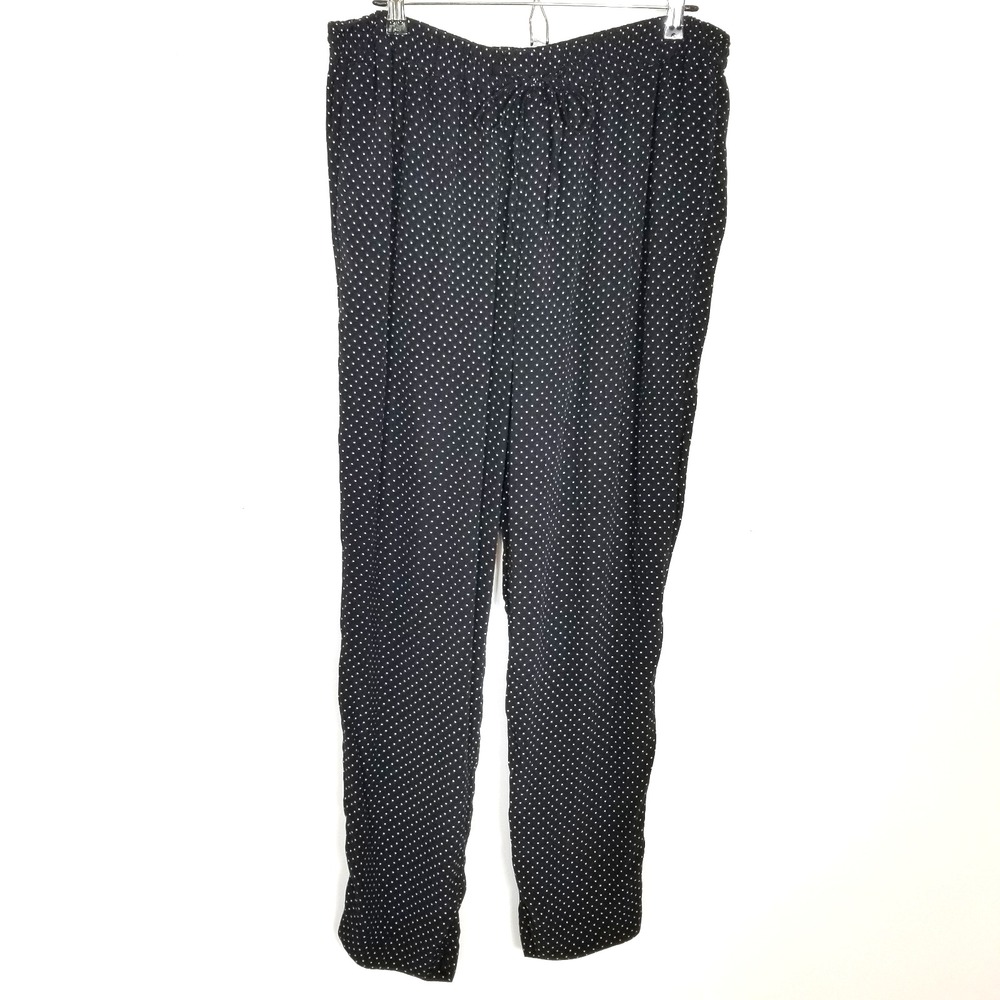 Talbots Women Polka Dot Rayon Lightweight Pants Sz L Black White Drawstring